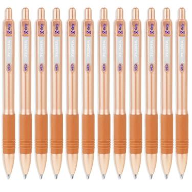 Imagem de Zebra Z-Grip Caneta esferográfica retrátil suave - ponta de 1,0 mm - barril de ouro rosa - tinta azul - pacote com 12