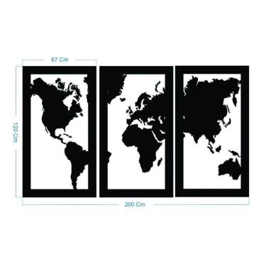Imagem de Quadro Decoração Vazado Mapa Mundi Mdf 6Mm Preto 200X120 Cm