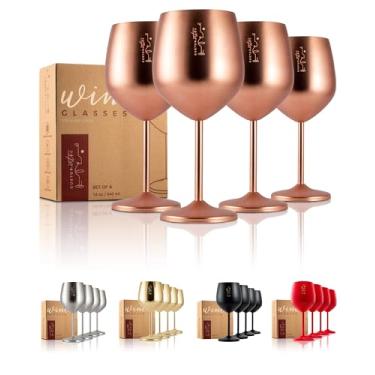 Imagem de Gusto Nostro Taça de vinho de aço inoxidável - 510 g - Taça de vinho inquebrável ouro rosa para viagens, acampamento e piscina - Taça de vinho de metal portátil chique, única e legal para atividades