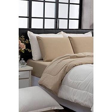 Imagem de Kit Edredom Casal Queen 3 Peças Percal 200 Fios 100% Algodão Dupla Face (Off White e Bege)