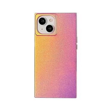 Imagem de Capa de telefone retangular de cetim rosa iridescente para iPhone 15 Pro (6,1 polegadas), neon eshtetic que muda de cor, glitter, brilhante, forma retangular, capa protetora fina (iPhone 15Pro, rosa)