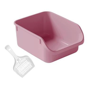 Imagem de Fenteer Caixa de areia semi fechada para gatos, fácil transporte, vaso sanitário para gatos, caixa de areia para gatos, ROSA