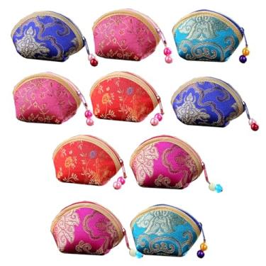 Imagem de MIAO JIN 10 peças bolsa de moedas de seda com zíper bordado bolsa de joias recipiente batom moeda carteira bolsa de presente, 5 cores, Estilo retrô
