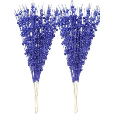 Imagem de 20 Pacote de Escolhas e Sprays de Natal Artificial Glitter Berry Hastes Galhos Varas Raminhos Decorações de Árvore de Natal para guirlanda, guirlanda e Topper de Árvore (Azul)