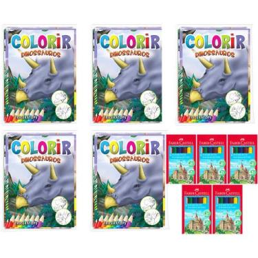 Imagem de Kit 40 Livros Para Colorir Dinossauros + 5 Caixa Mini Lápis de Cor Ide