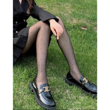 Imagem de Meia Calça Sexy Trabalhada Preto Bolinhas Adulto Menina Feminino - Uti