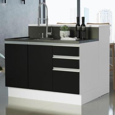 Imagem de Ilha de Cozinha com Bancada e Balcão 120 cm Glamy Madesa, Branco/Preto