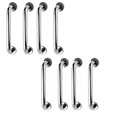 Imagem de Alça de Apoio Barra Inox 30cm  Kit 8 Unidades Segurança Idoso Cadeirante Deficiente Corredor Box Banheiro Acessibilidade Corrimao Suporte