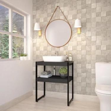 Imagem de Bancada Banheiro Estilo Industrial em AÇO/MDF - Lenna Decor, PRETO