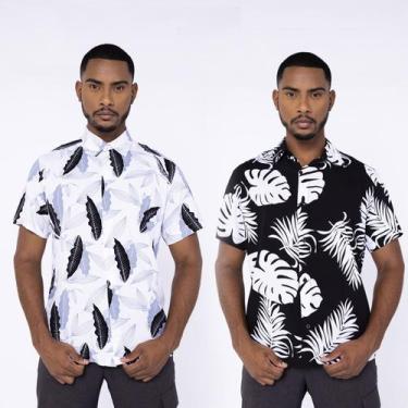 Imagem de Kit 2 Camisa Floral Masculina Manga Curta Barata Praia Social - Kaimu 