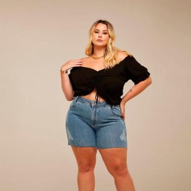 Imagem de Short Jeans Moderno Atual Plus Size Levanta Bumbum - Curvy Style, 48