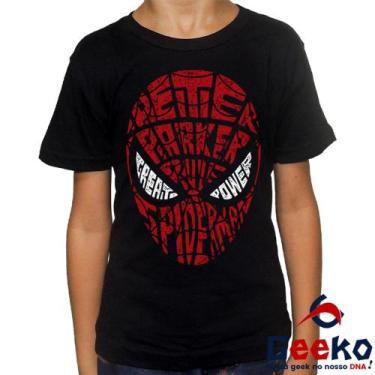 Imagem de Camiseta Infantil Homem Aranha 100% Algodão Geeko Spiderman, Preto, 2