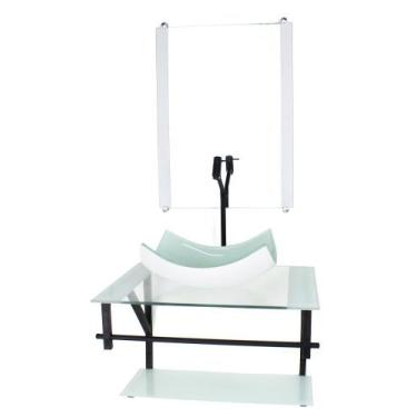 Imagem de Gabinete de vidro para banheiro 60cm ap cuba retangular curvada branco