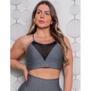 Imagem de Cropped Fitness Mescla com Bojo Removível - Fitmoda, P, Mescla