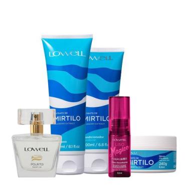 Imagem de Kit Lowell Extrato de Mirtilo Shampoo Condicionador Máscara Liso Magic