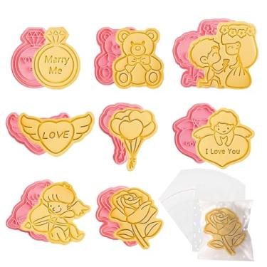 Imagem de 108 cortadores de biscoito do dia dos namorados, conjunto de carimbos de biscoito 3D e sacos de petisco para biscoitos, molde de biscoito de plástico para biscoitos, utensílios de cozinha para festa