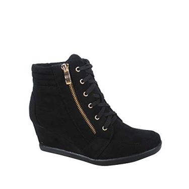 Imagem de TZ 56 Tênis feminino de cano alto, moderno, clássico, com cadarço, confortável, Preto, 38