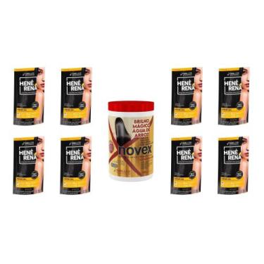 Imagem de Hene Em Gel Rena Preto Natural 08x180gr Pouch+Brilho Magico Agua Arroz