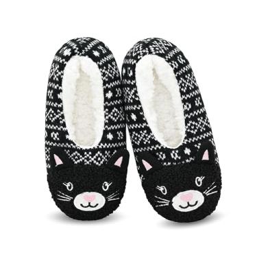 Imagem de DICUIRD Meias femininas fofas de sola macia de animal com pega-chinelos felpudos, Black Cat 8, 8-10