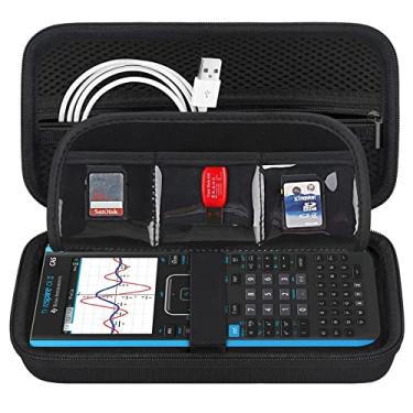 Imagem de BOVKE Estojo para calculadora Texas Instruments TI-Nspire CX II CAS/CX II/CX CAS/CX Calculadora gráfica colorida e mais - Bolso de malha extra para cabos USB e outros acessórios, preto + preto
