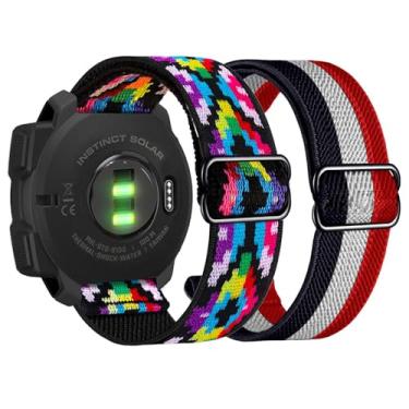 Imagem de Abanen Pulseiras elásticas de relógio de 22 mm para Garmin Instinct / Instinct 2 Solar, pulseira de nylon macio e elástico ultraleve para Garmin Instinct Crossover Solar, Instinct Tactical/Esports (quadrados coloridos + vermelho branco azul)