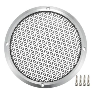 Imagem de ACROPIX Capa universal de grade de alto-falante de carro de 15 cm redonda de malha para alto-falante de áudio de 15,2 cm capa protetora de subwoofer com parafusos de montagem liga de alumínio de ferro