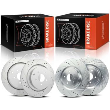 Imagem de A-Premium Rotores de freio a disco perfurados e ranhurados dianteiros e traseiros compatíveis com modelos Infiniti selecionados - Q50 2014-2023, Q60 2017-2022, M35h 2012-2013, M37, M56, QX70, Q70,