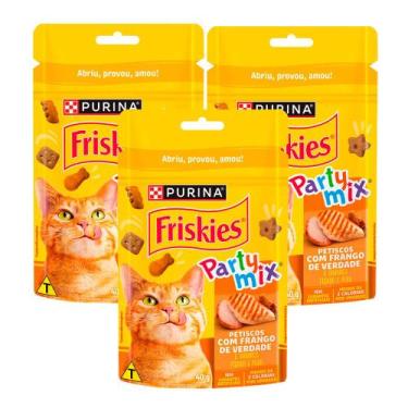 Imagem de Kit 3 Petisco para Gato Friskies Party Mix Sabor Frango, Fígado e Peru