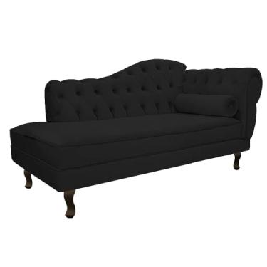 Imagem de Divã Recamier Sofá Juliana 140cm Lado Esquerdo Corano Preto Sala de Estar Recepção Quarto Escritório Capitonê Luis XV - AM Decor