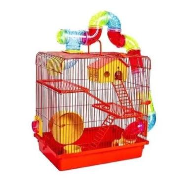 Imagem de Gaiola Hamster Roedores 3 Andares Tubo Super Luxo Vermelha - Jel Plast