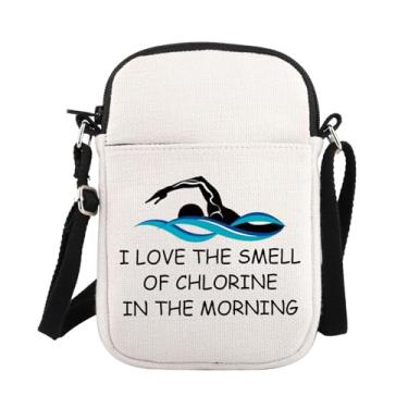 Imagem de PLITI Presente para amantes de natação I Love The Smell Of Chlorine In The Morning Funny Swim Crossbody Bag Swim Coach Gift Swim Team Gift, Bolsa Zcbag com cheiro de natação