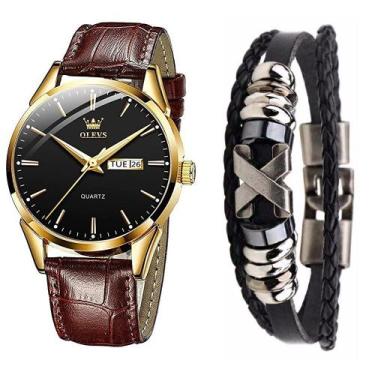 Imagem de Relógio Masculino Casual Olevs Dourado Social + Pulseira