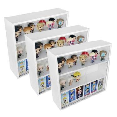 Imagem de Expositor para funko pop MDF (3 vãos) branco, Kit 3 unidades - Dom Móv