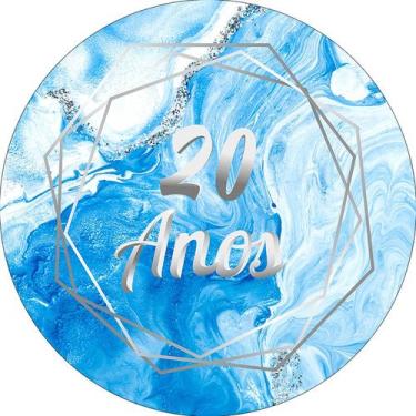 Imagem de Painel De Festa Redondo 1,50x1,50 - Idade Efeito  Marmorizado Azul Com