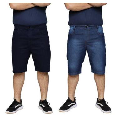 Imagem de Kit 2 Bermuda Masculina Jeans Premium Algodão Elastano Tradicional Plu