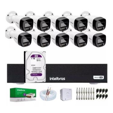 Imagem de Kit 10 Cameras Seguranca Intelbras 3220 Full Color C/ Audio, Dvr 16ch 