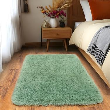 Imagem de Quntue Tapete de área pequena, tapete felpudo de 5 x 7 cm para quarto, tapete felpudo macio para quarto de crianças, tapete de cabeceira macio e confortável para decoração de casa, estética, verde