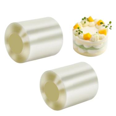 Imagem de Urxirha Pacote com 2 coleiras de bolo 5 cm × 1000 cm, folhas transparentes de acetato para assar, tiras de bolo transparentes, rolos de bolo para decoração de bolos