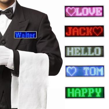 Imagem de Crachás de LED para cartões de visita, cartões de visita, tela de rolagem para restaurante, loja, festa, bar, placa de nome LED (azul)