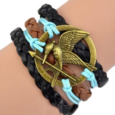 Imagem de Pulseira The Hunger Games, marrom e preta, melhor amizade e presente (azul), Couro