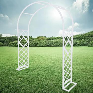 Imagem de Treliça de arco de jardim de 230 cm de altura 140 180 220 260 300 340 cm de largura Durável Rose Arbor Arco de casamento de aço resistente Suporte resistente para planta trepadeira com base