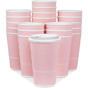 Imagem de Glowcoast Xícaras de café descartáveis com tampas - 473 ml para ir (embalagem com 70). Copos de viagem grandes mantêm a forma com bebidas quentes e frias, sem vazamentos! Copos ondulados isolados