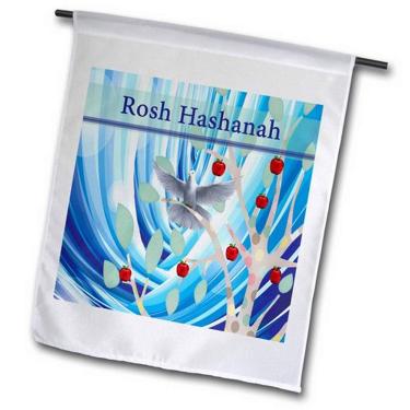 Imagem de 3dRose fl_202205_2"Pomba branca em árvore de maçã, abstrato azul, bandeira de jardim Rosh Hashanah, 45 x 67