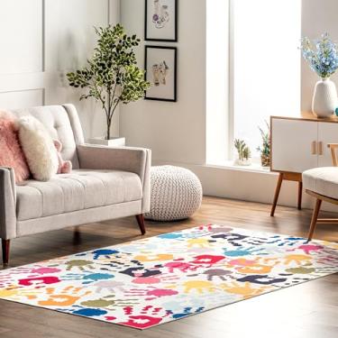 Imagem de nuLOOM Pinkie Tapete infantil lavável à máquina com estampa de mão, 9,5 x 1,5 m, multi