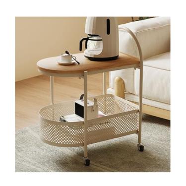 Imagem de Movable Side Table，Sofa Side Table，Small coffee table，Bedroom Side Table，Bedside Table，Storage Rack，Open Storage Space，with Wheels，for Bedroom，Living Room，Beige，Black(Beige)