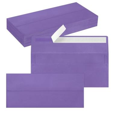 Imagem de Pacote com 50 envelopes empresariais nº 10, envelopes roxos padrão autovedantes para envio comercial seguro e jurídico, escritório, cheques, cartas, faturas, 10,2 x 23,5 cm