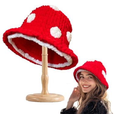 Imagem de gagift world Mushroom Hat, Funny Knit Winter Hats for Women Spotted Crochet Bucket Hats for Woman, Cute Cosplay Accessories for Halloween Novelty Gifts for Birthday Christmas
