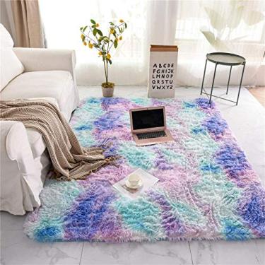 Imagem de A Nice Night Tapete felpudo de pele sintética para porta, estilo tie dye, tapete luxuoso, tapete para quarto, sala de estar, tapete luxuoso de pelúcia lateral da cama, retangular (roxo claro, 7,6 x 1,5 m)