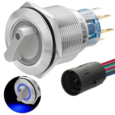 Imagem de ZJWZJH Interruptor Rotativo 3 Posições 22 Mm 7/8 Pol. 2 Vias Dpdt Luz Led Azul 12 V 24 V Dc/Ac Interruptor de Seleção de Travamento de Aço Inoxidável 5 Amp com Soquete de Fio