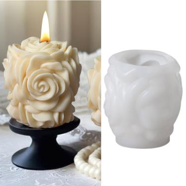 Imagem de Molde de silicone para vela de pilar de rosa para Dia dos Namorados, molde de sabonete, 3D, flor rosa, resina e concreto, molde para decoração de casa de aniversário dos namorados